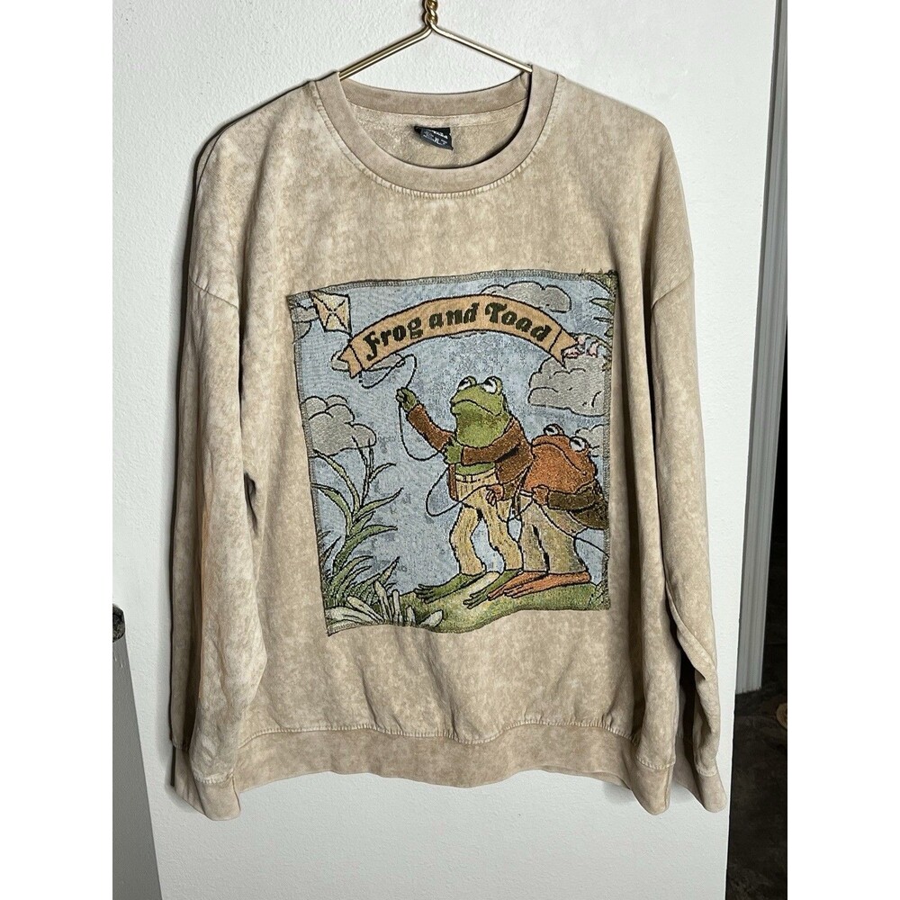 Frog and Toad Vintage Classic Book Cover Tapestry Crew Sweatshirt XL Fly Kite